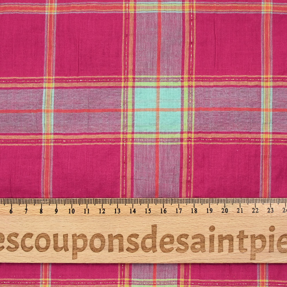 Coton tissé-teint carreaux lurex doré fond rose - Image 3