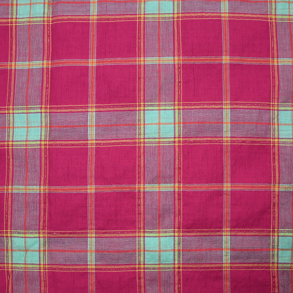 Coton tissé-teint carreaux lurex doré fond rose - Image 5
