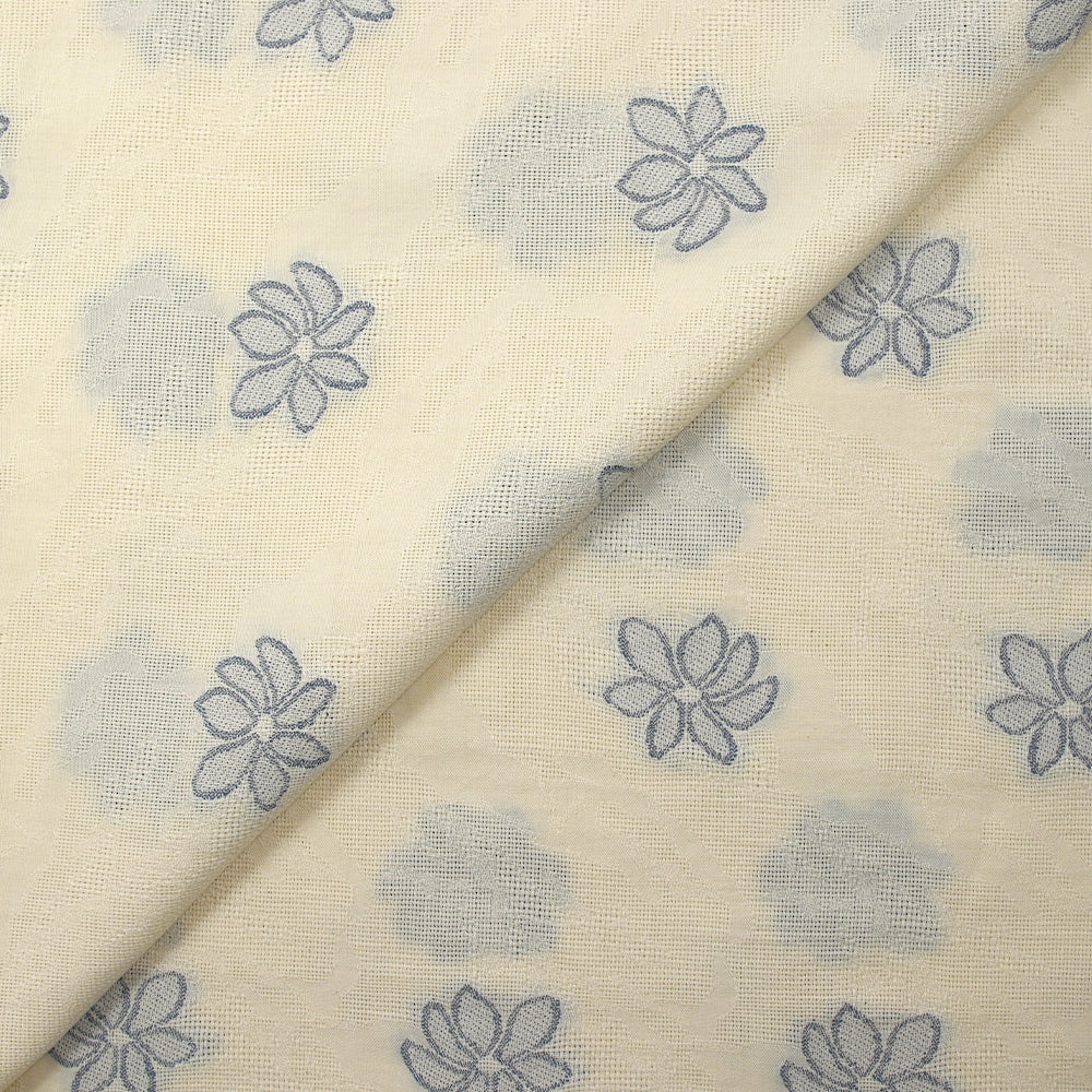Coton tissé-teint jacquard Flora bleu fond écru