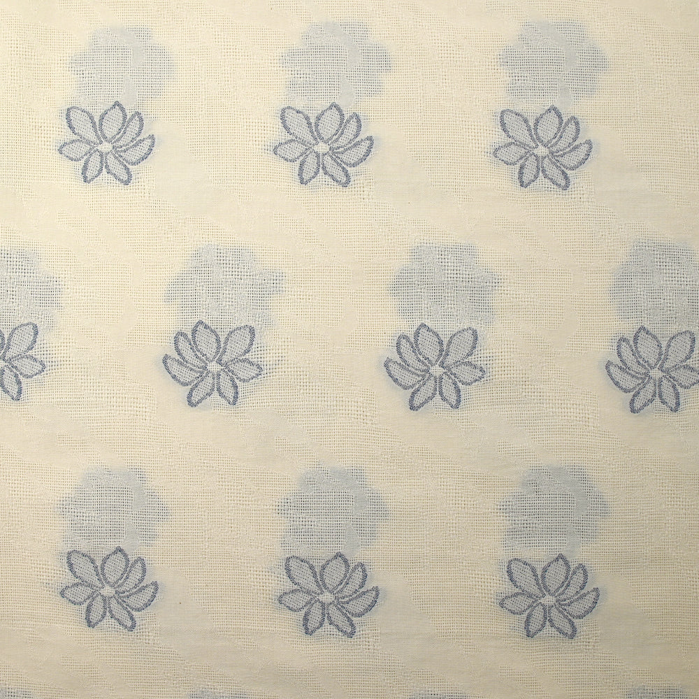 Coton tissé-teint jacquard Flora bleu fond écru - Image 3