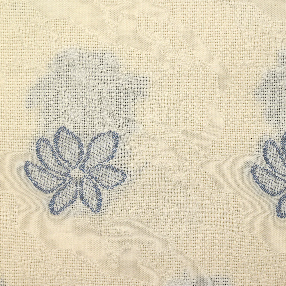 Coton tissé-teint jacquard Flora bleu fond écru - Image 5