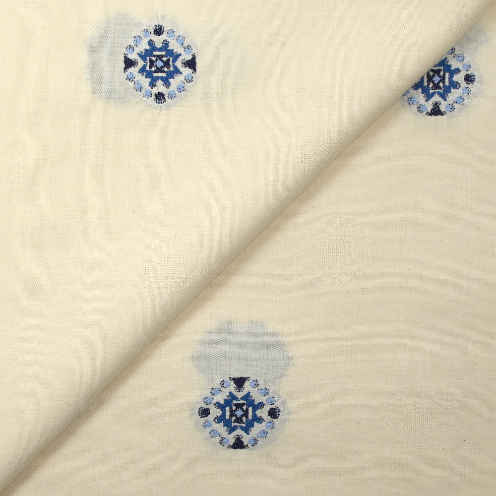 Coton tissé-teint jacquard Malina bleu fond écru