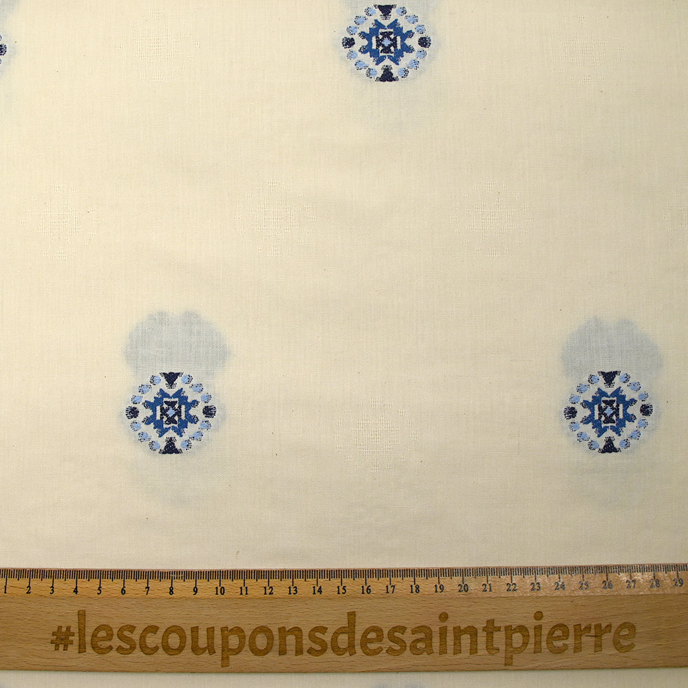 Coton tissé-teint jacquard Malina bleu fond écru - Image 3