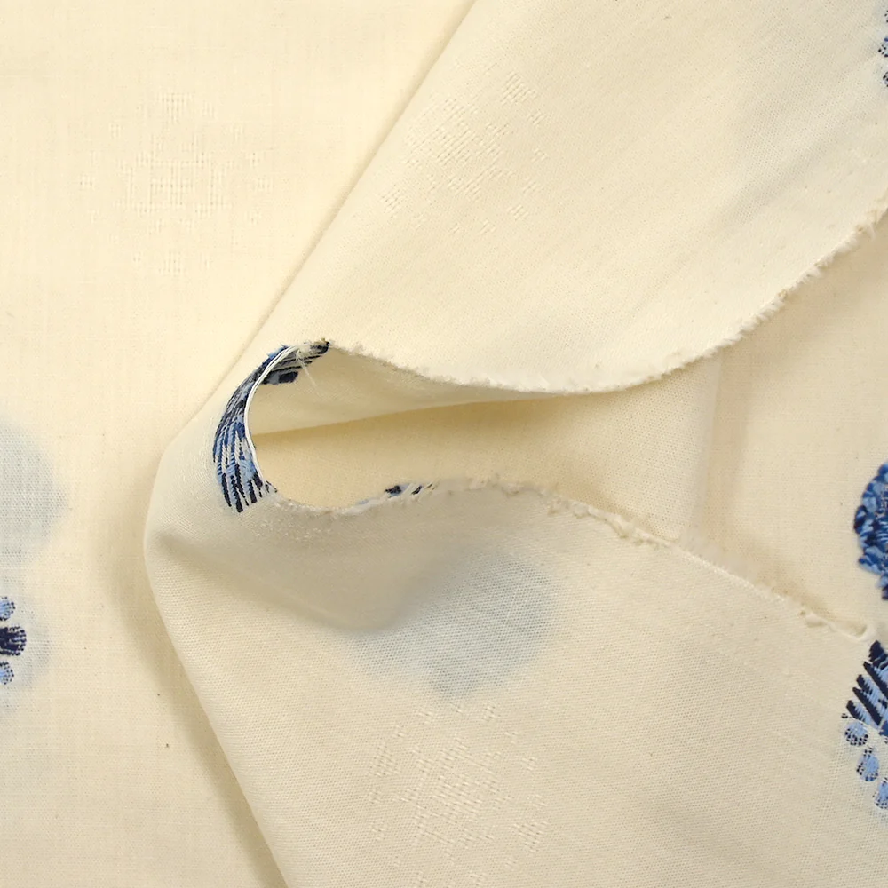 Coton tissé-teint jacquard Malina bleu fond écru - Image 6