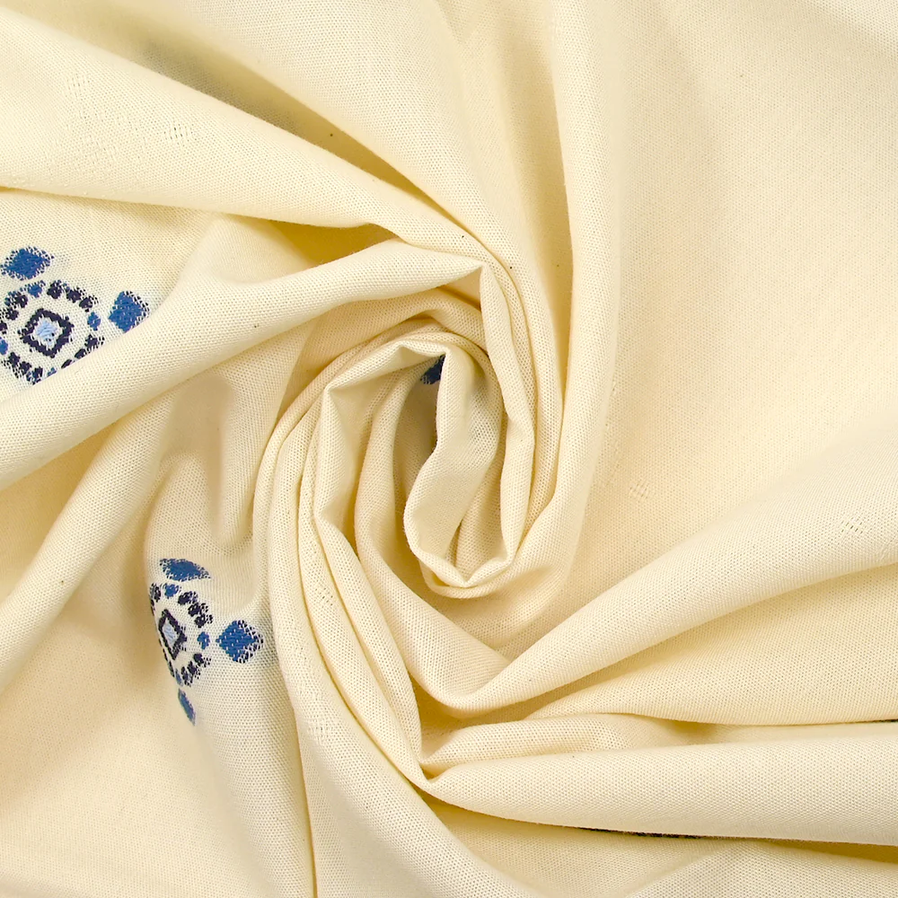 Coton tissé-teint jacquard Mirza bleu fond écru - Image 2