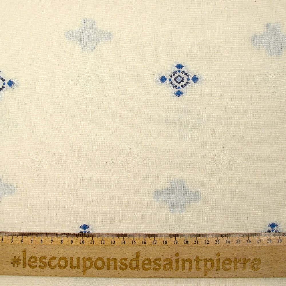 Coton tissé-teint jacquard Mirza bleu fond écru - Image 3