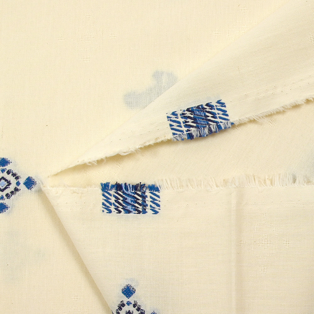 Coton tissé-teint jacquard Mirza bleu fond écru - Image 6