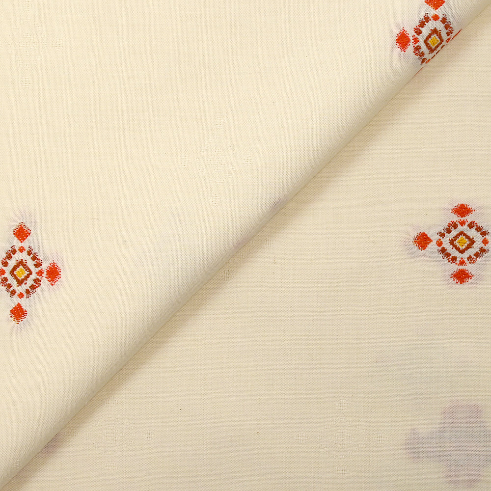 Coton tissé-teint jacquard Mirza orange et brique fond écru