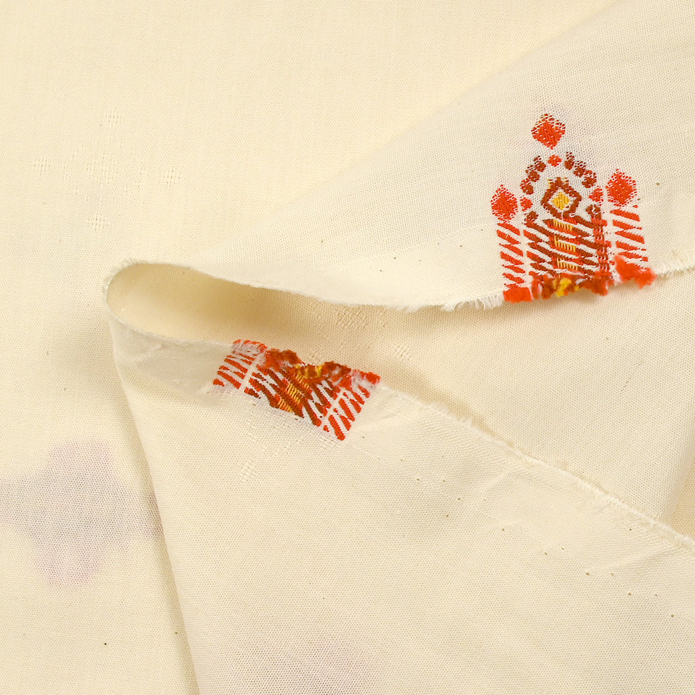 Coton tissé-teint jacquard Mirza orange et brique fond écru - Image 6