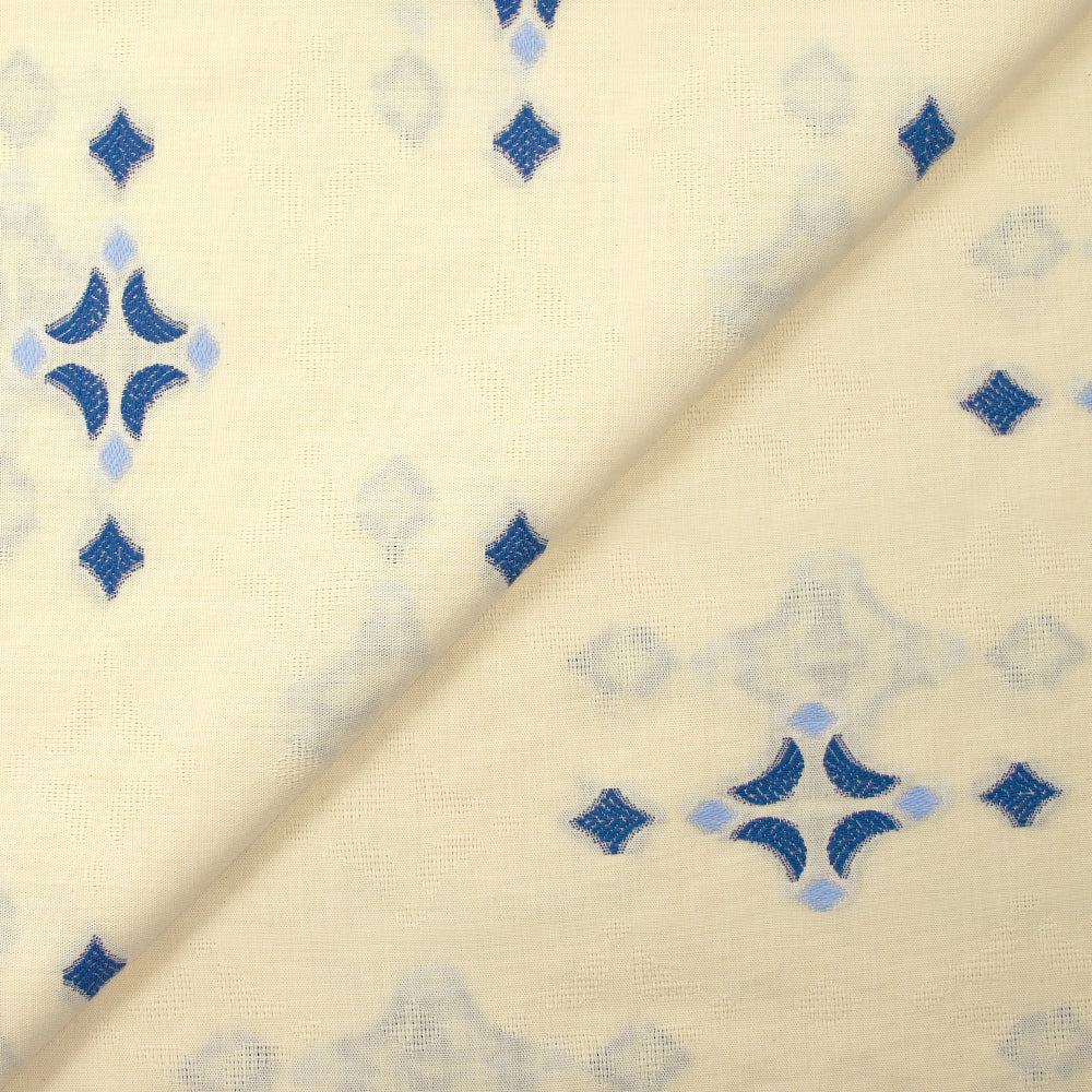 Coton tissé-teint jacquard Sorelle bleu fond écru