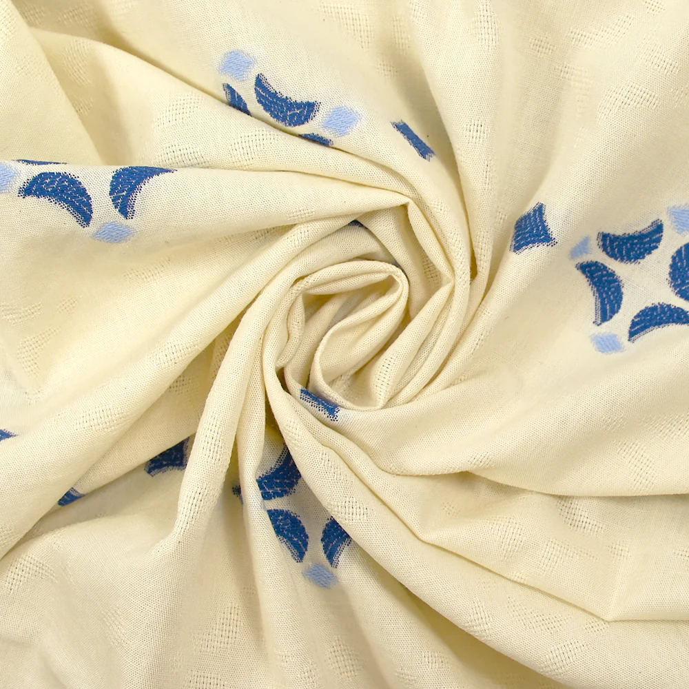 Coton tissé-teint jacquard Sorelle bleu fond écru - Image 2
