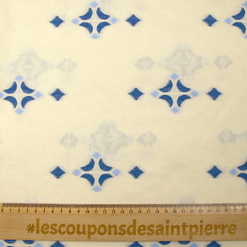 Coton tissé-teint jacquard Sorelle bleu fond écru - Image 3
