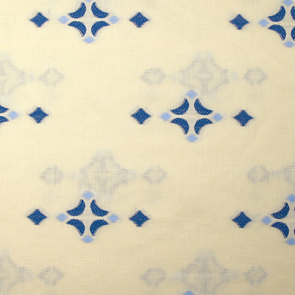 Coton tissé-teint jacquard Sorelle bleu fond écru - Image 4