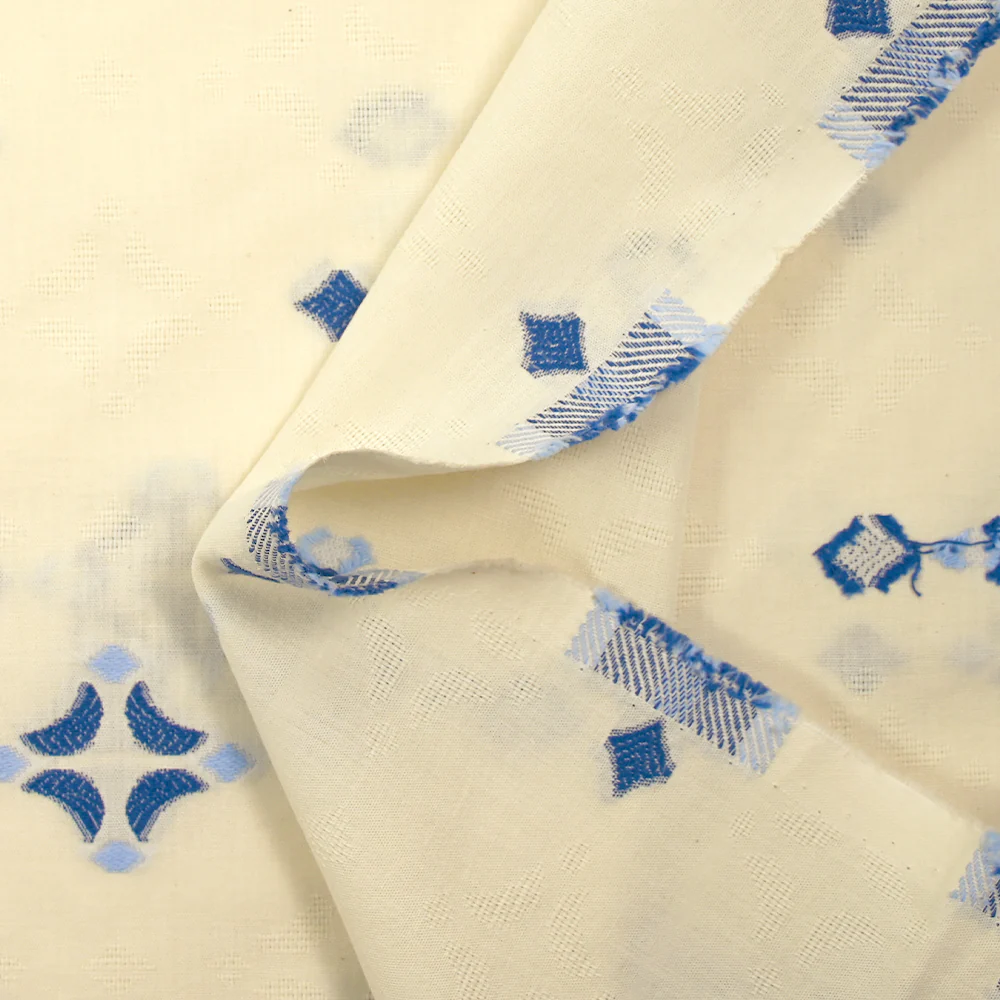 Coton tissé-teint jacquard Sorelle bleu fond écru - Image 6
