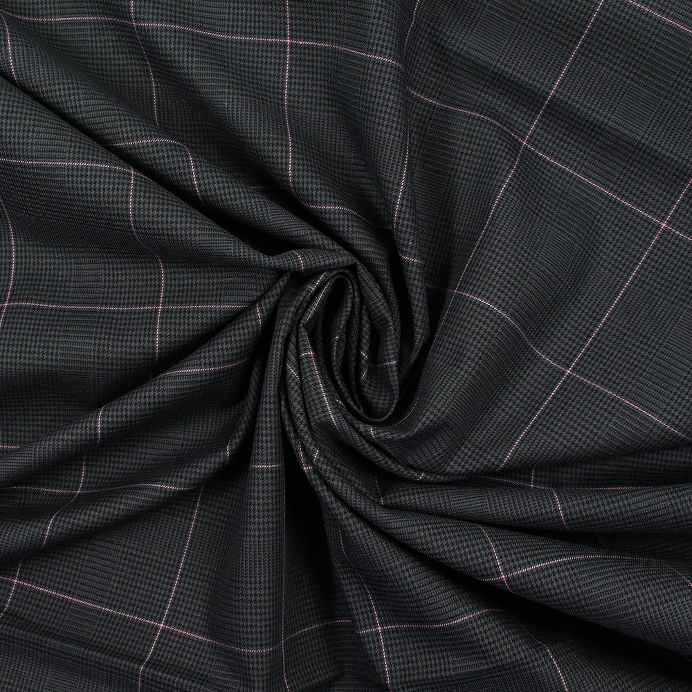 Coton tissé-teint Prince de Galles ligne rose fond anthracite - Image 2