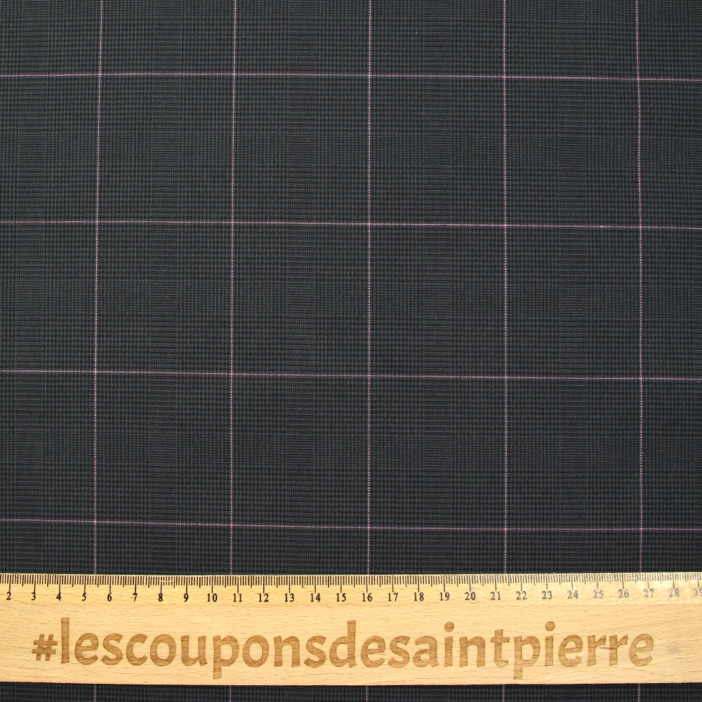 Coton tissé-teint Prince de Galles ligne rose fond anthracite - Image 3