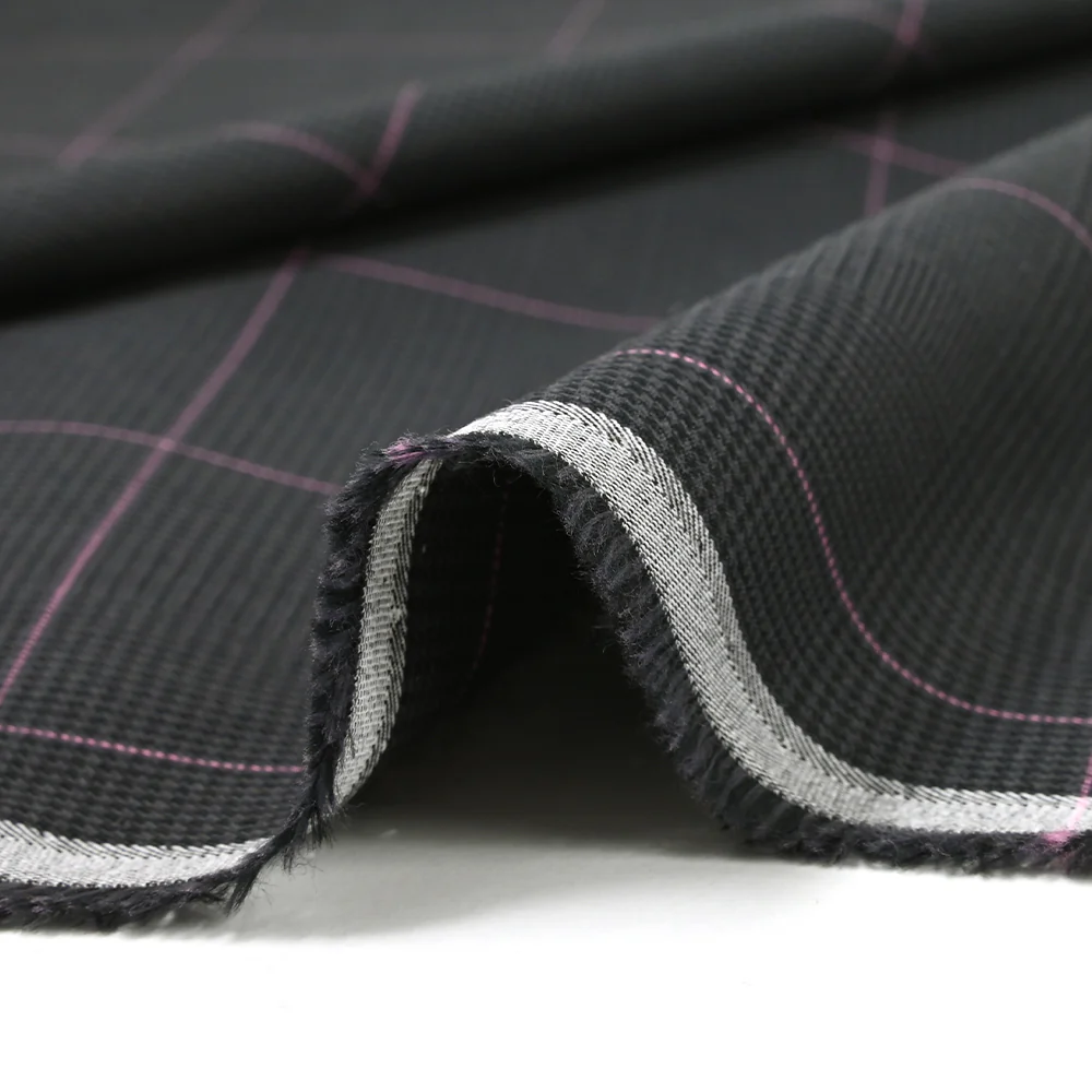 Coton tissé-teint Prince de Galles ligne rose fond anthracite - Image 6