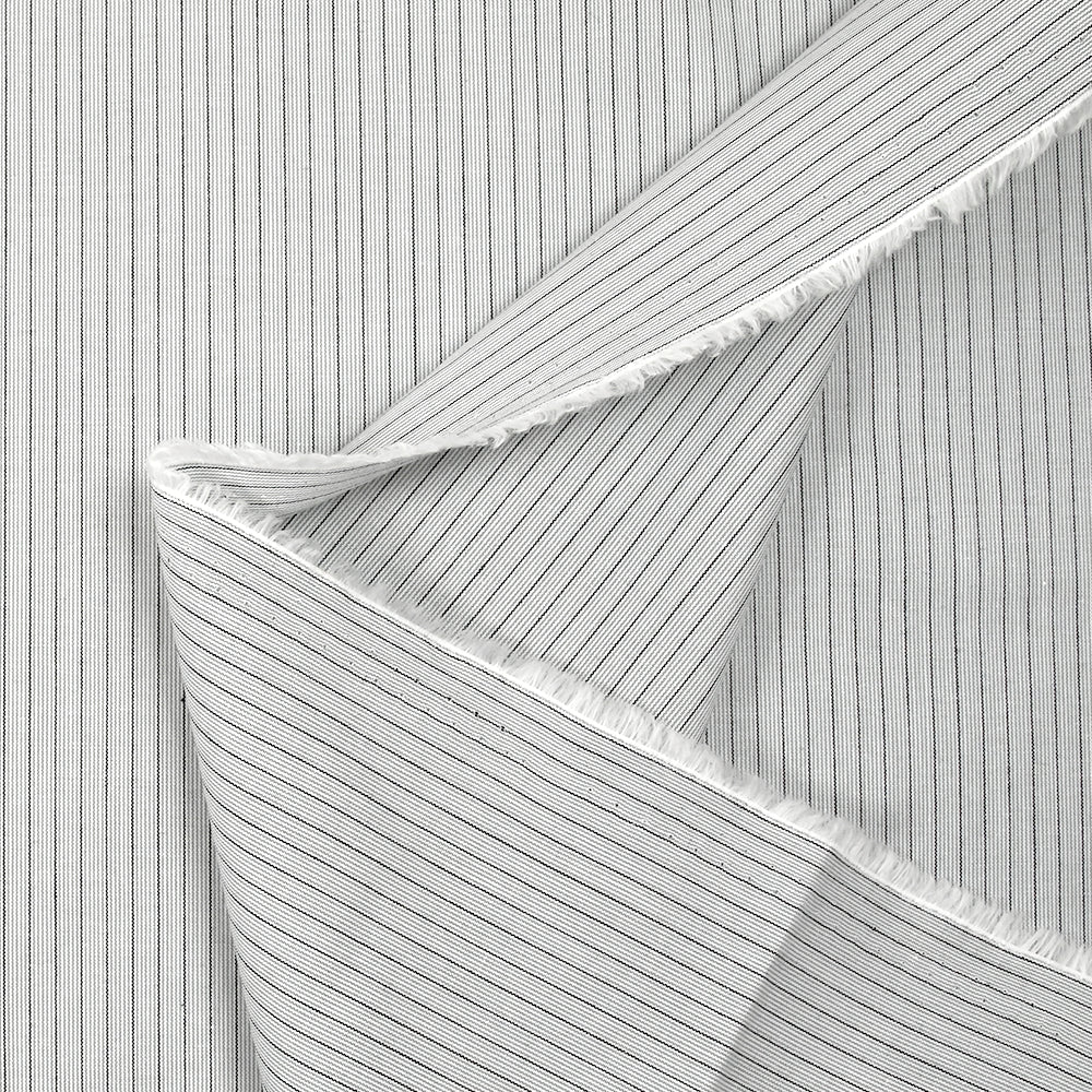 Coton tissé-teint rayé Mario noir et gris fond blanc - Image 5
