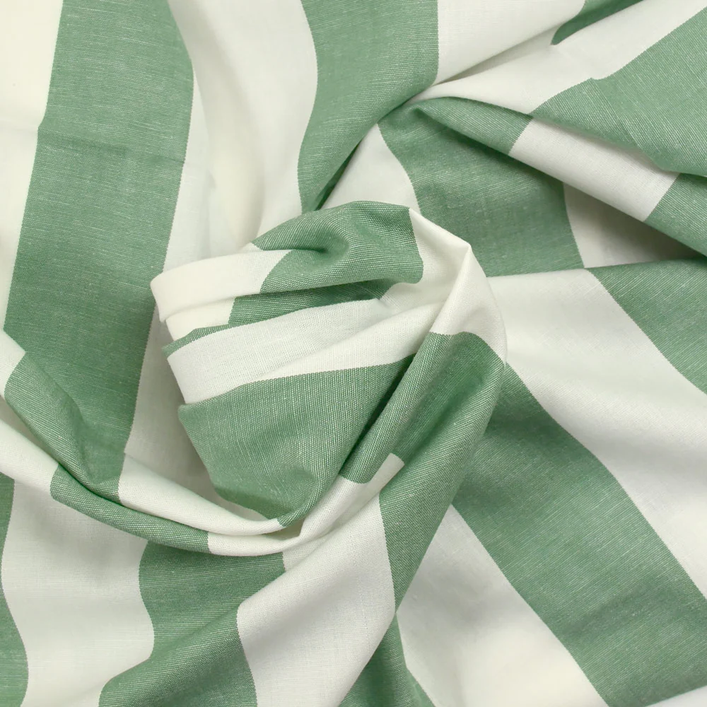 Coton tissé-teint rayé vert et blanc - Image 2