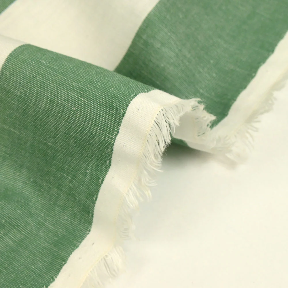 Coton tissé-teint rayé vert et blanc - Image 5