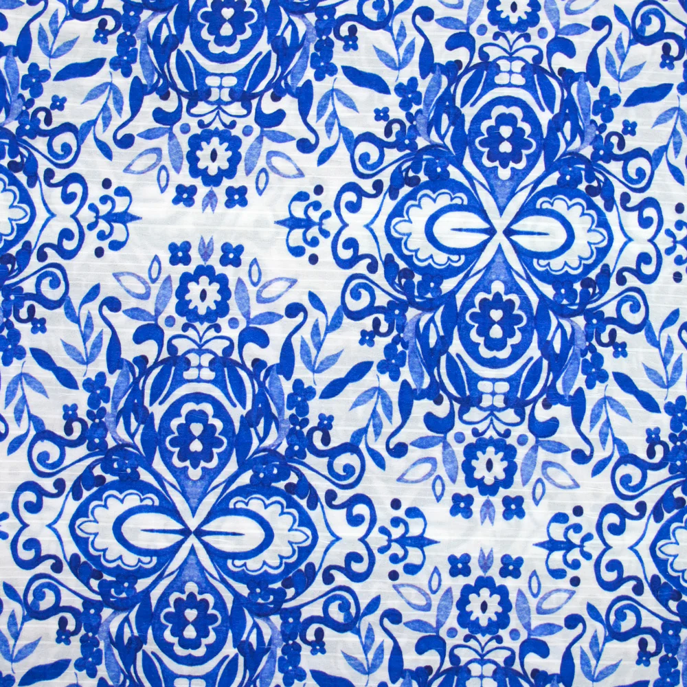 CrĂȘpe imprimĂ© Portugal bleu roi fond blanc