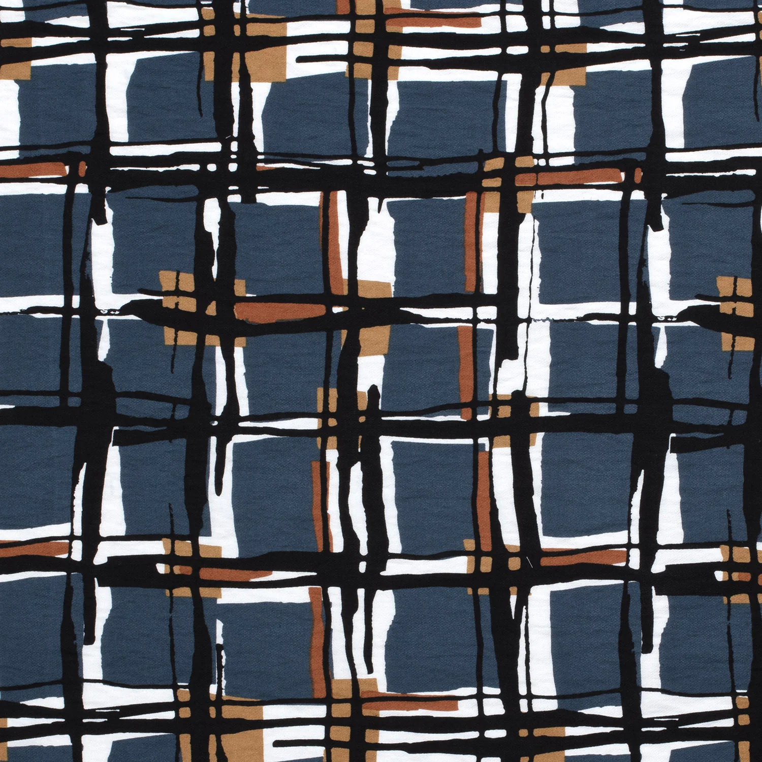 Crêpe viscose imprimé à carreaux fond bleu