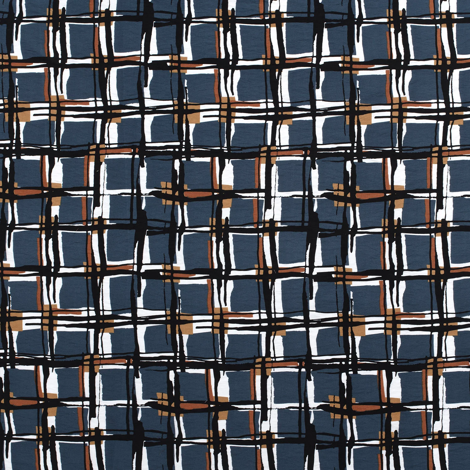 Crêpe viscose imprimé à carreaux fond bleu - Image 4