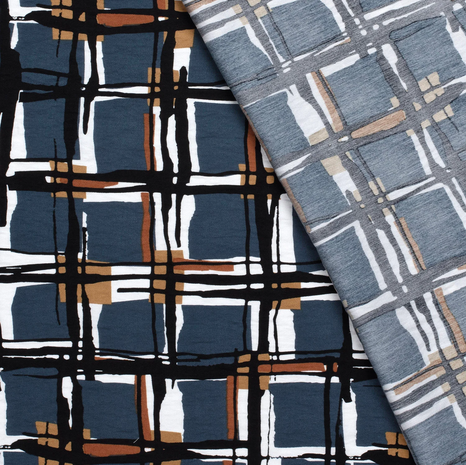 Crêpe viscose imprimé à carreaux fond bleu - Image 5