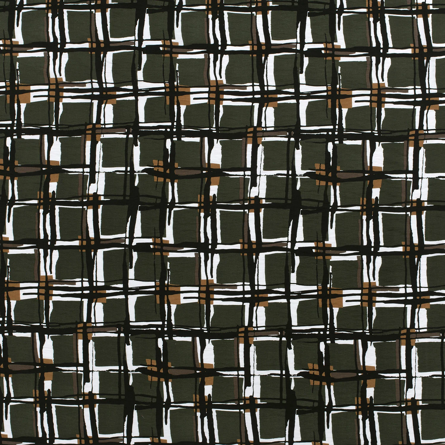 Crêpe viscose imprimé à carreaux fond kaki - Image 4
