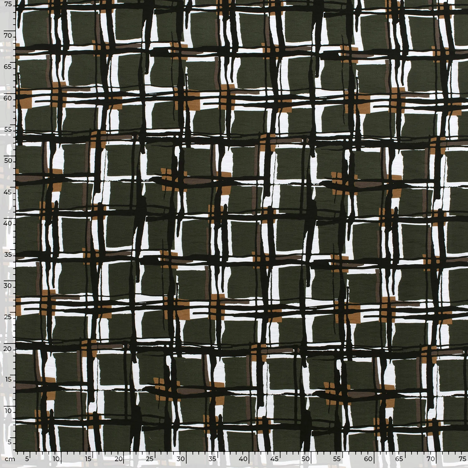 Crêpe viscose imprimé à carreaux fond kaki - Image 6