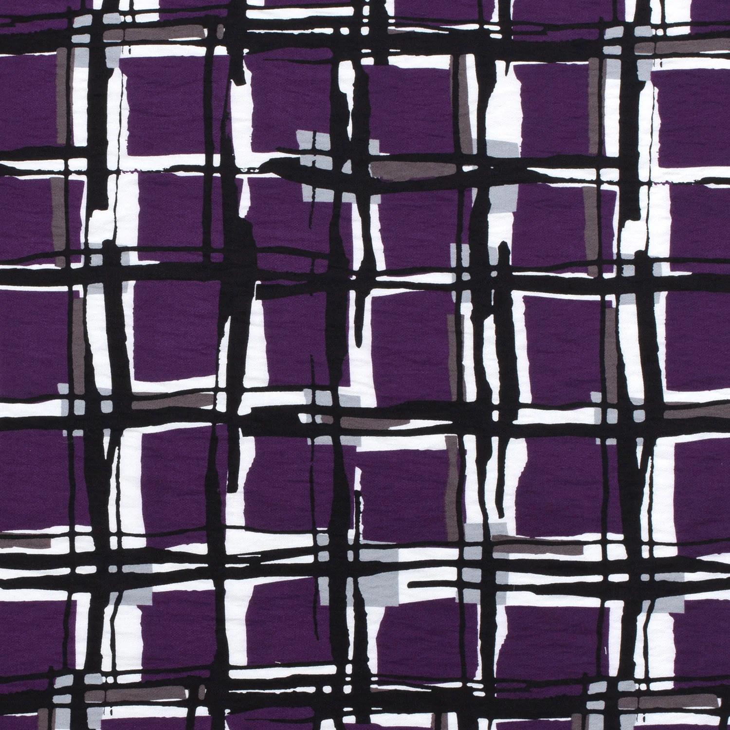 Crêpe viscose imprimé à carreaux fond violet