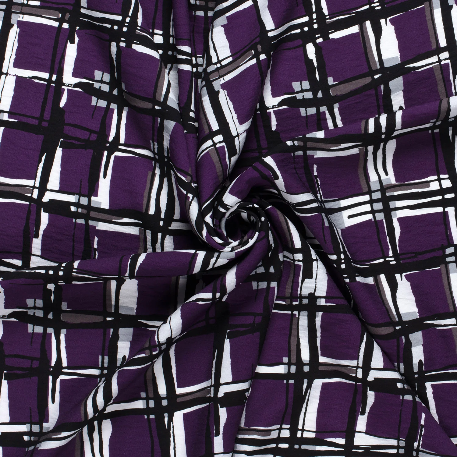 Crêpe viscose imprimé à carreaux fond violet - Image 2