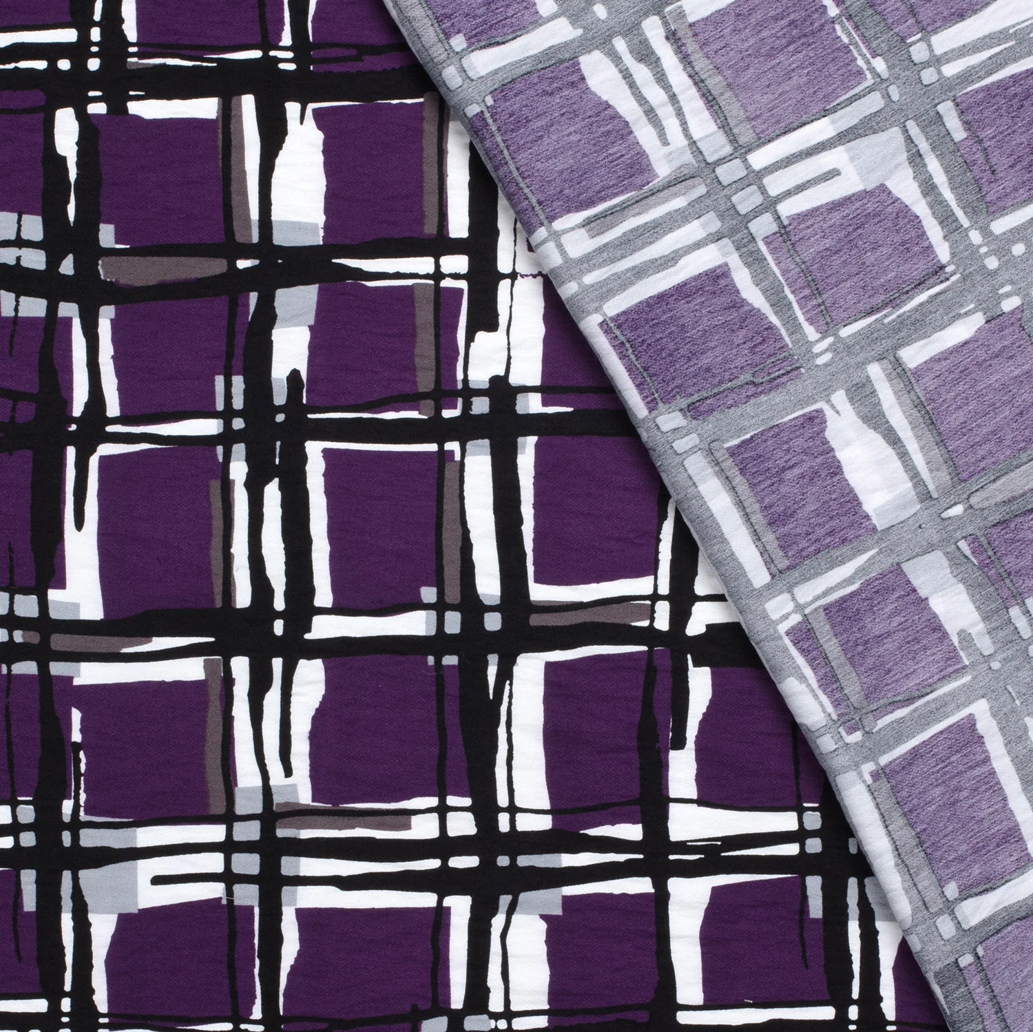 Crêpe viscose imprimé à carreaux fond violet - Image 5