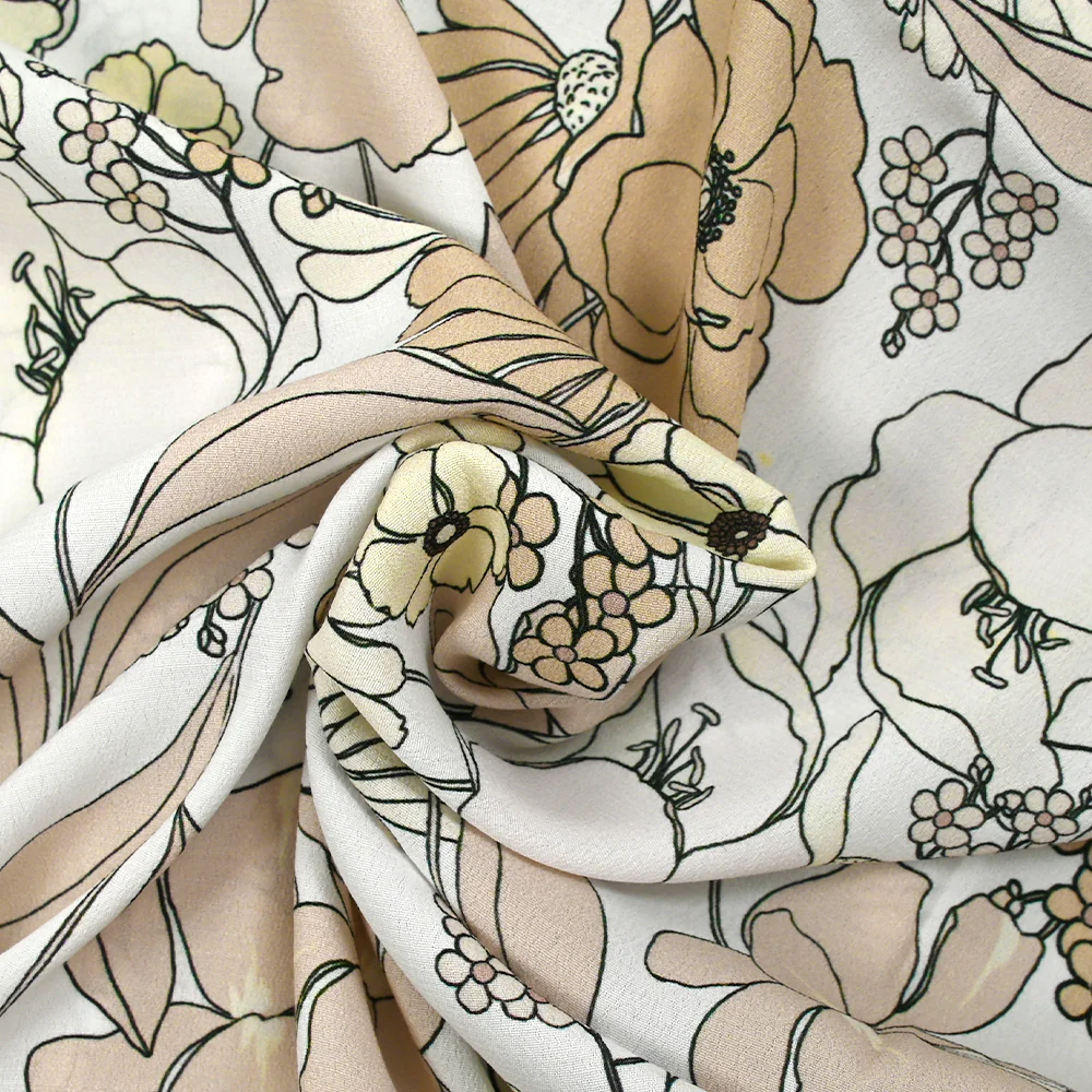 CrĂȘpe viscose imprimĂ© en chair et en fleurs fond blanc - Image 2