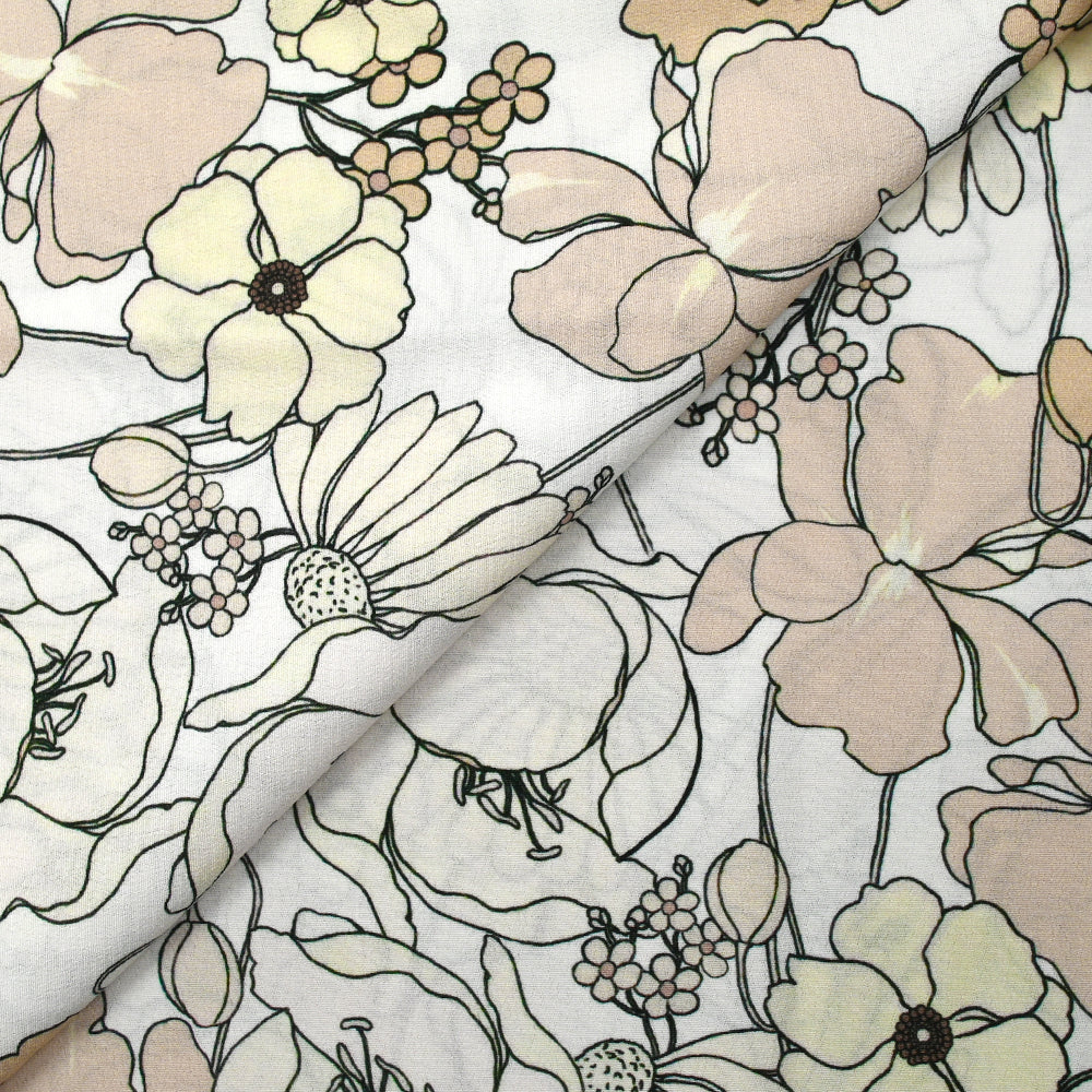 CrĂȘpe viscose imprimĂ© en chair et en fleurs fond blanc - Image 4