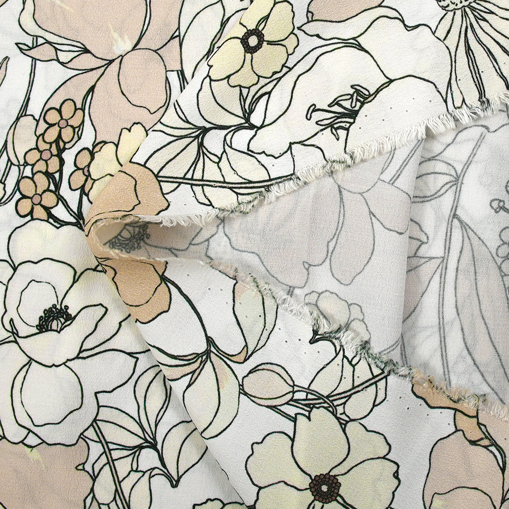 CrĂȘpe viscose imprimĂ© en chair et en fleurs fond blanc - Image 5