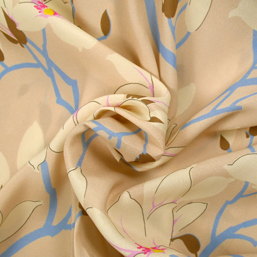 Crêpe viscose imprimé fleurs du Sahara fond beige - Image 2
