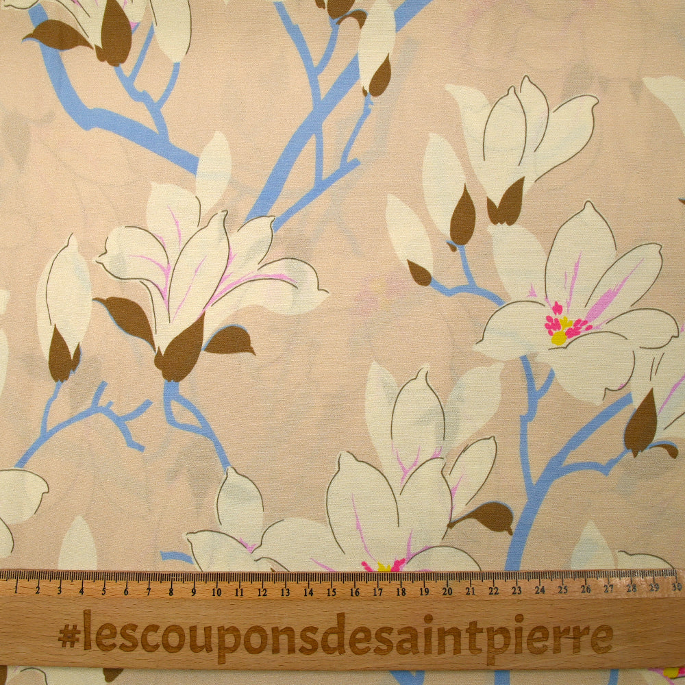 Crêpe viscose imprimé fleurs du Sahara fond beige - Image 3