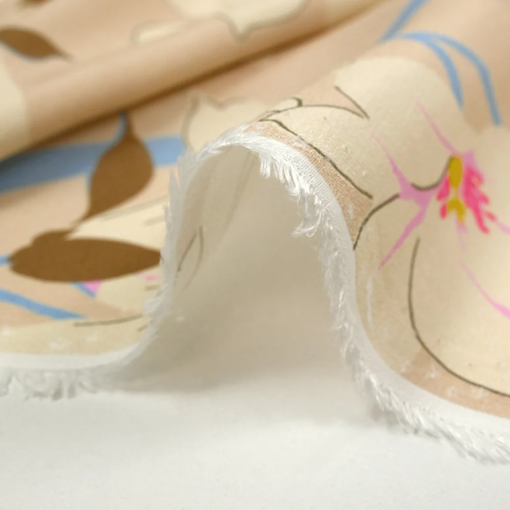 Crêpe viscose imprimé fleurs du Sahara fond beige - Image 6