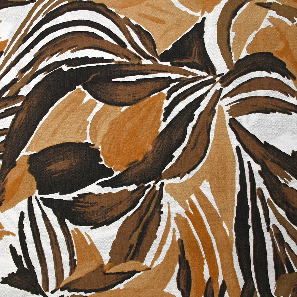 Crêpe viscose imprimé jungle marron fond blanc