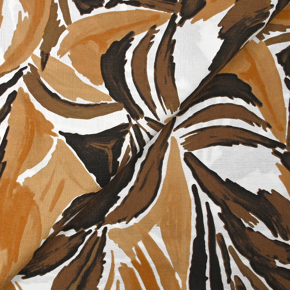 Crêpe viscose imprimé jungle marron fond blanc - Image 4
