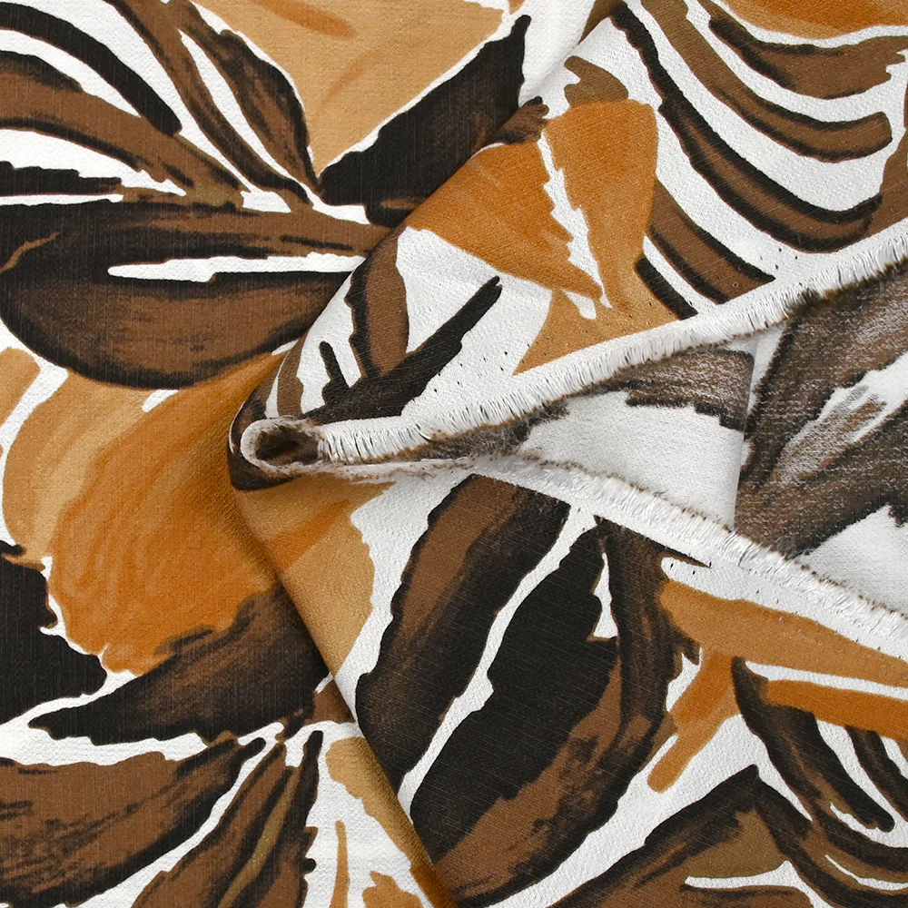 Crêpe viscose imprimé jungle marron fond blanc - Image 5