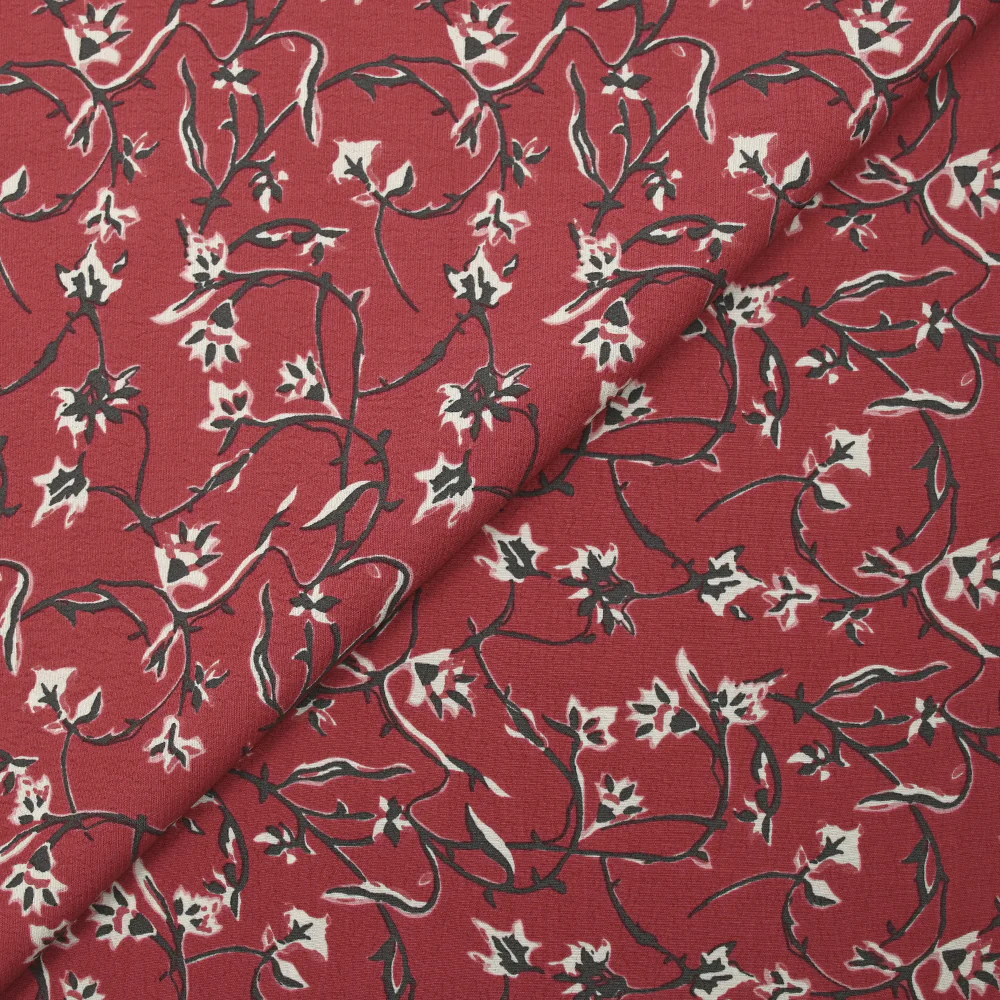 Crêpe viscose imprimé lien floral fond bordeaux - Image 4