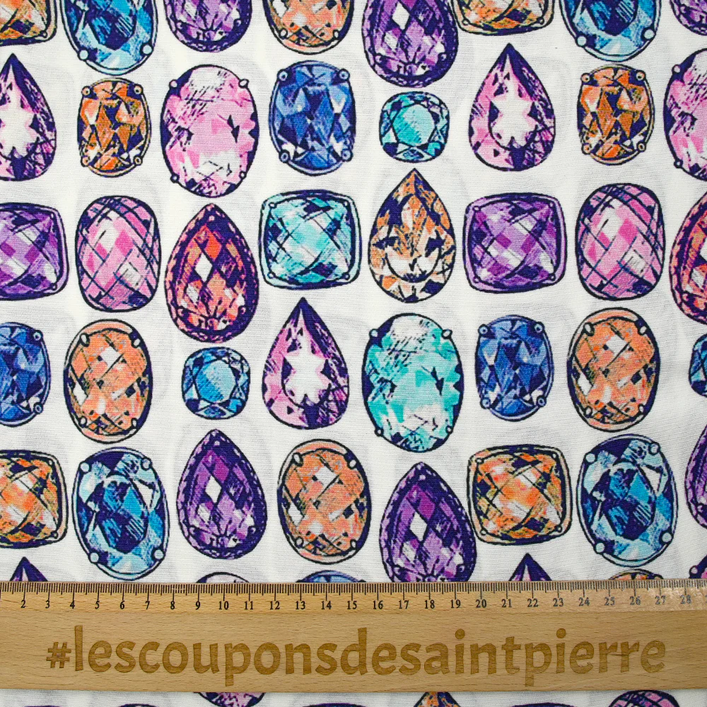 Crêpe viscose imprimé pierre précieuse fond blanc - Image 3