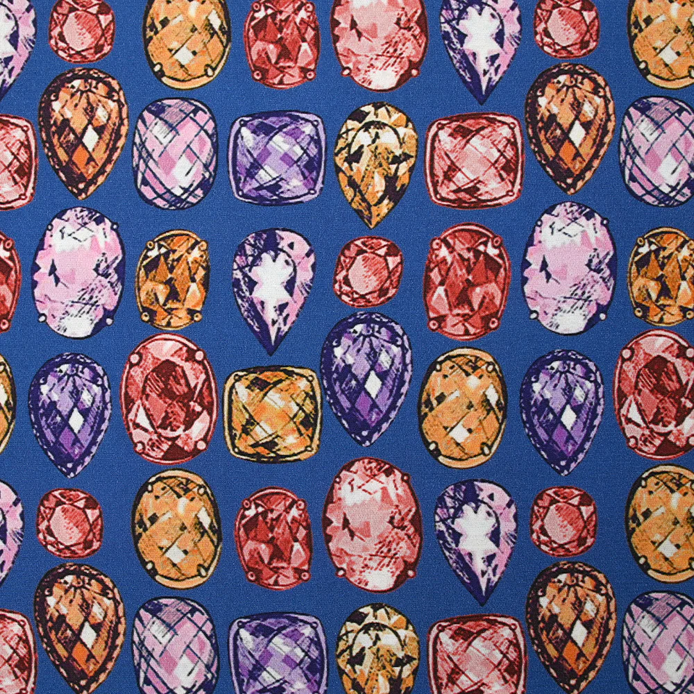 CrĂȘpe viscose imprimĂ© pierre prĂ©cieuse fond bleu roi