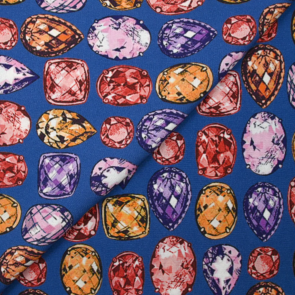 CrĂȘpe viscose imprimĂ© pierre prĂ©cieuse fond bleu roi - Image 4