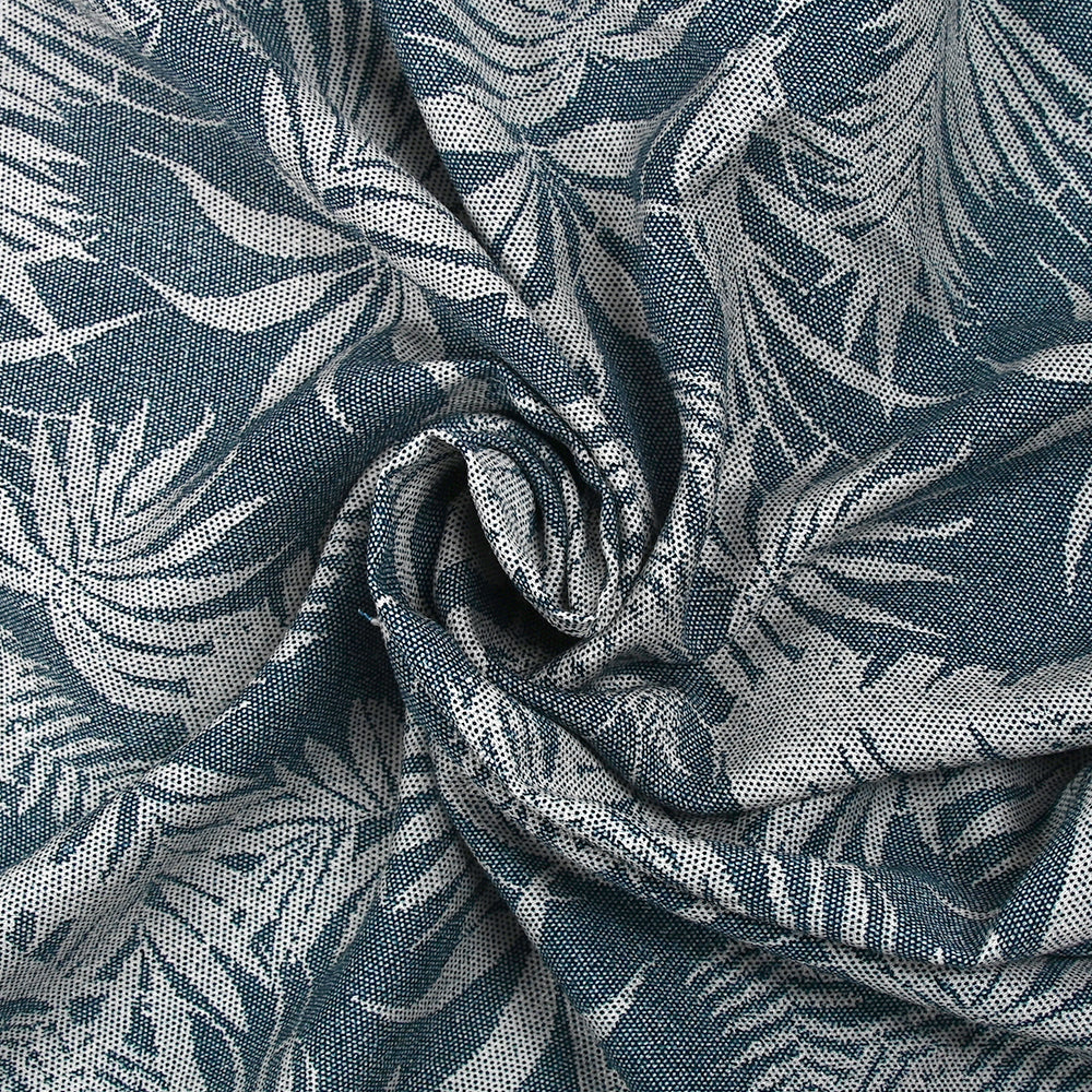 Crêpe viscose imprimé pointillisme feuillage bleu denim - Image 2