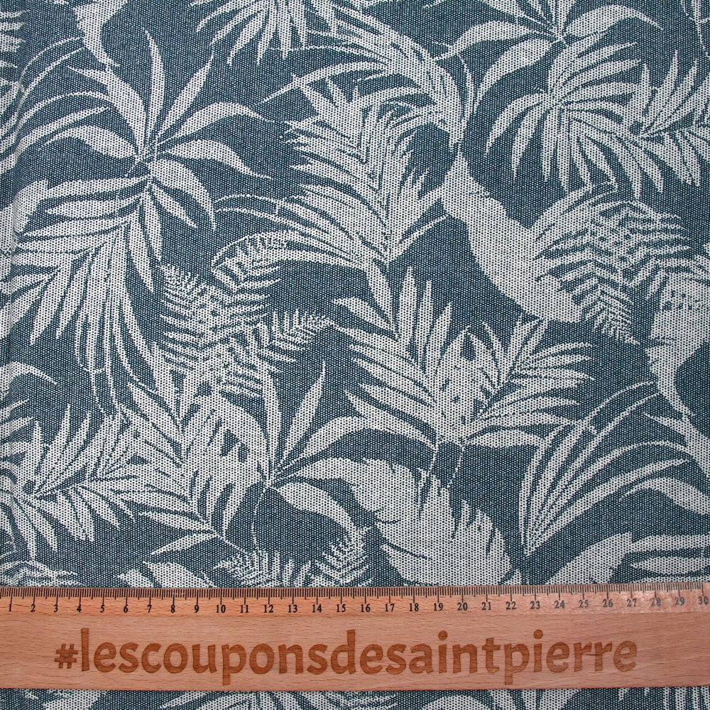 Crêpe viscose imprimé pointillisme feuillage bleu denim - Image 3