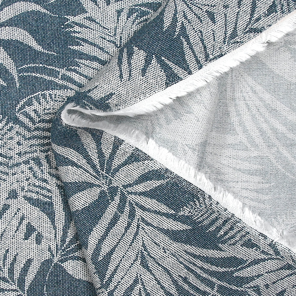 Crêpe viscose imprimé pointillisme feuillage bleu denim - Image 5