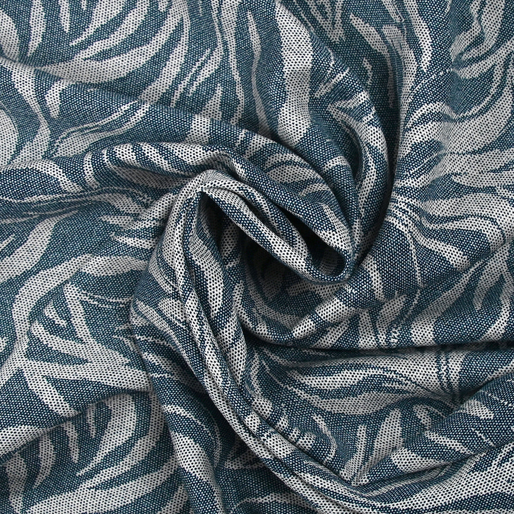 Crêpe viscose imprimé pointillisme feuilles ondulées bleu denim - Image 2
